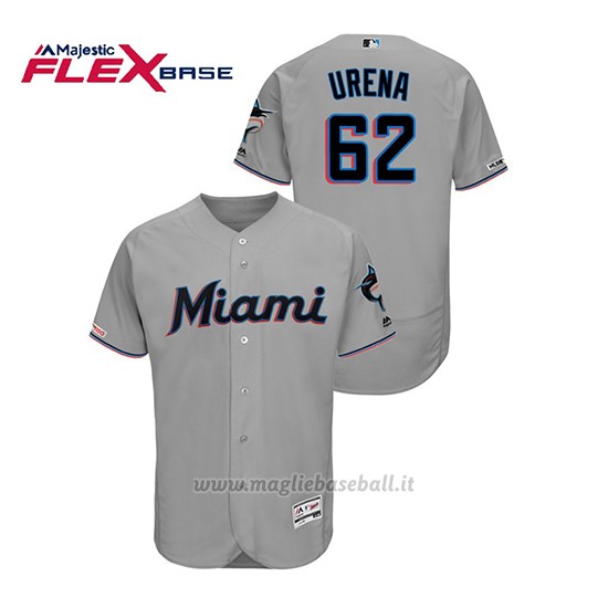 Maglia Baseball Uomo Miami Marlins Jose Urena 150th Aniversario Patch 2019 Flex Base Grigio